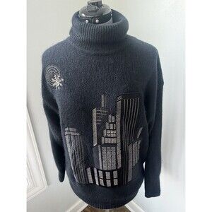Vintage IB Diffusion Black 80’s City Scape Silk / Wool Turtle Neck Sweater
